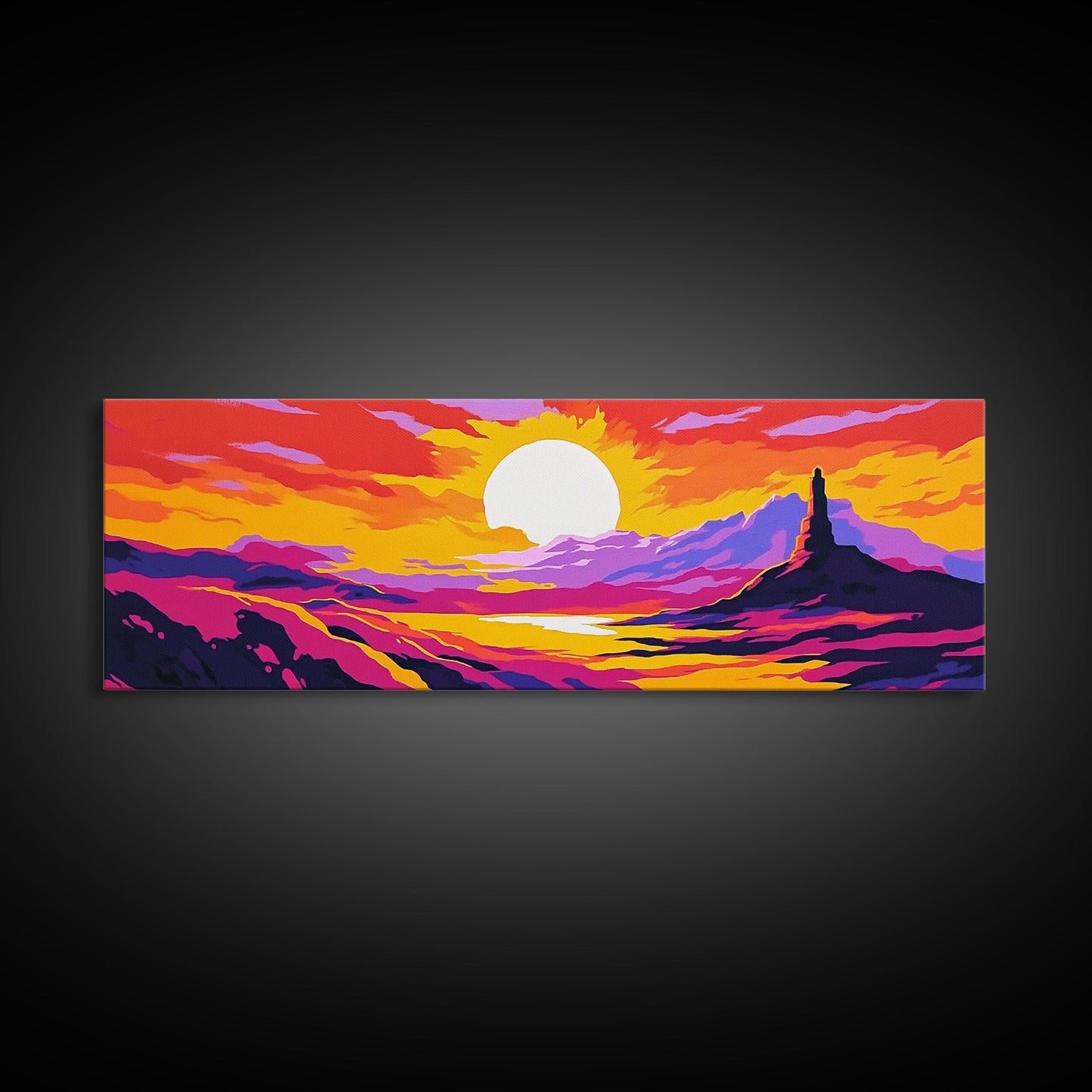 Desert Sunset Art, Western Landscape, Vibrant Canyon Painting, Bold Colorful Scenery, Rustic Wall Decor, Warm Southwest Vibes, Canvas Print