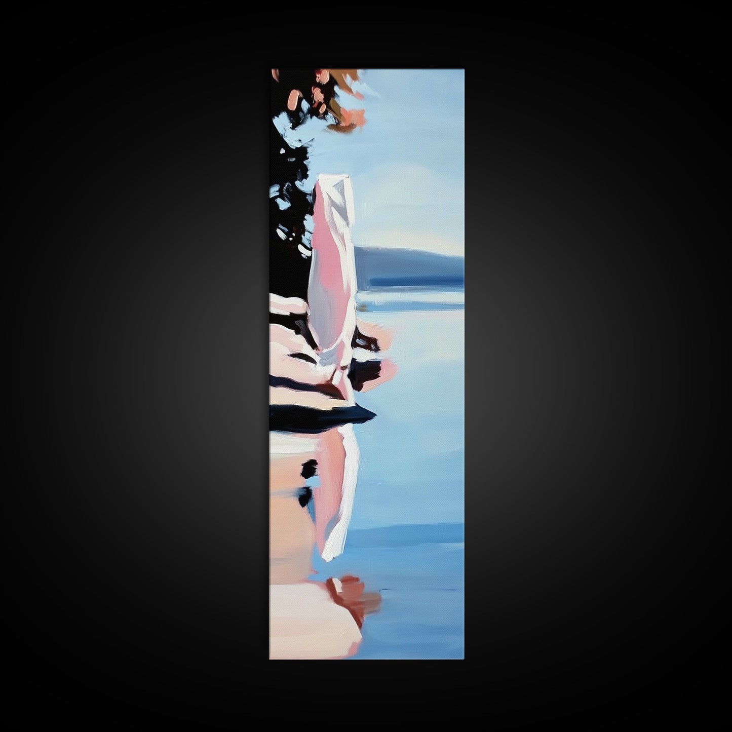 Lakeside Serenity, Peaceful Water Reflection, Tranquil Nature Painting, Forest Blue Landscape, Rustic Cabin Decor, Framed Canvas Print