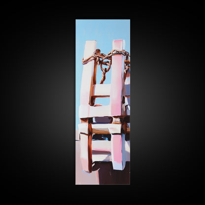 Nautical Ladder, Rustic, Beach House Decor, Coastal Wall Art, Ocean Painting, Blue Tones, Minimalist Seascape, Canvas Print