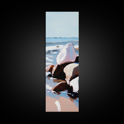 Ocean Rocks, Serene Shore, Tranquil View, Framed Canvas Print, Coastal Wall Art, Minimalist Painting, Bathroom Decor, Zen Art, Gift