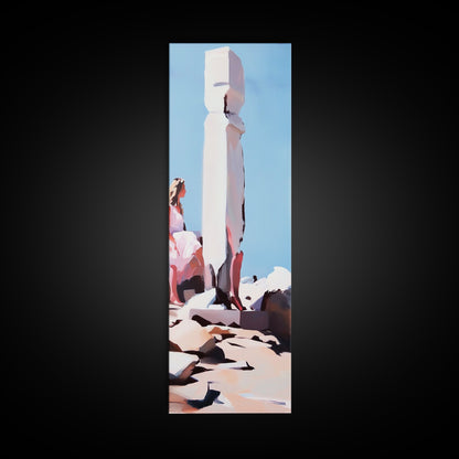 Stone Sculpture, Abstract Figure, Modern Minimalist Art, Desert Vibes, Contemporary Landscape, Earthy Tones, Framed Canvas Print