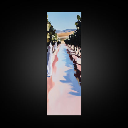 Weinbergweg, sanfte Hügel, ländliches Weinland, Leinwanddruck, naturnahe Wandkunst, elegante Landschaft, idyllische Naturszene