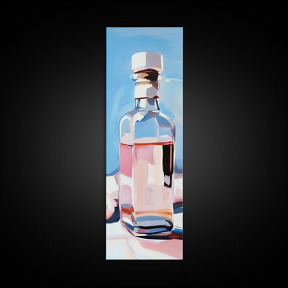 Perfume Bottle, Glass Art, Minimalist, Blue, White, Pink, Fashion, Beauty, Elegant, Living Room, Framed Canvas Print