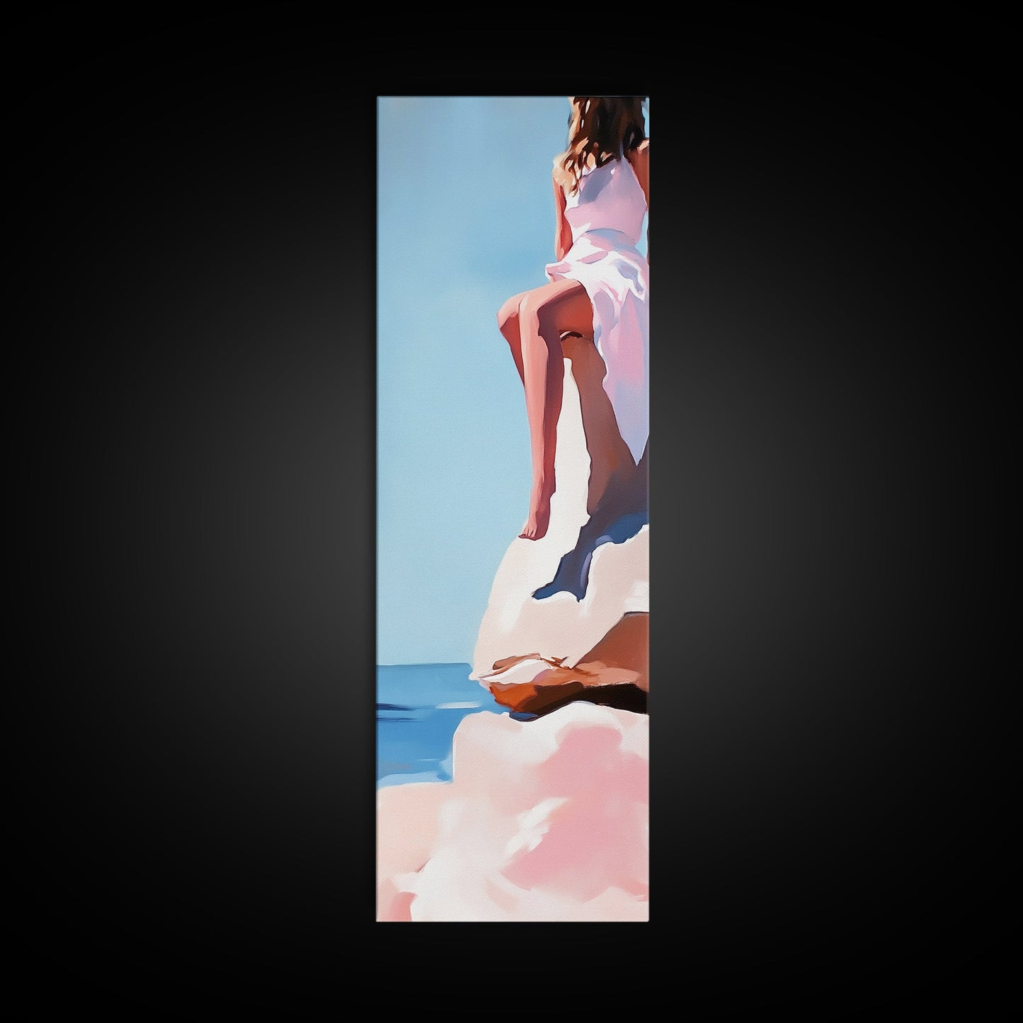 Seaside Muse, Minimalist Beach Art, Boho Coastal Wall Decor, Serene Ocean View, Contemporary Painting, Canvas Print, Bedroom Wall Art