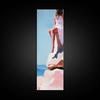 Seaside Muse, Minimalist Beach Art, Boho Coastal Wall Decor, Serene Ocean View, Contemporary Painting, Canvas Print, Bedroom Wall Art