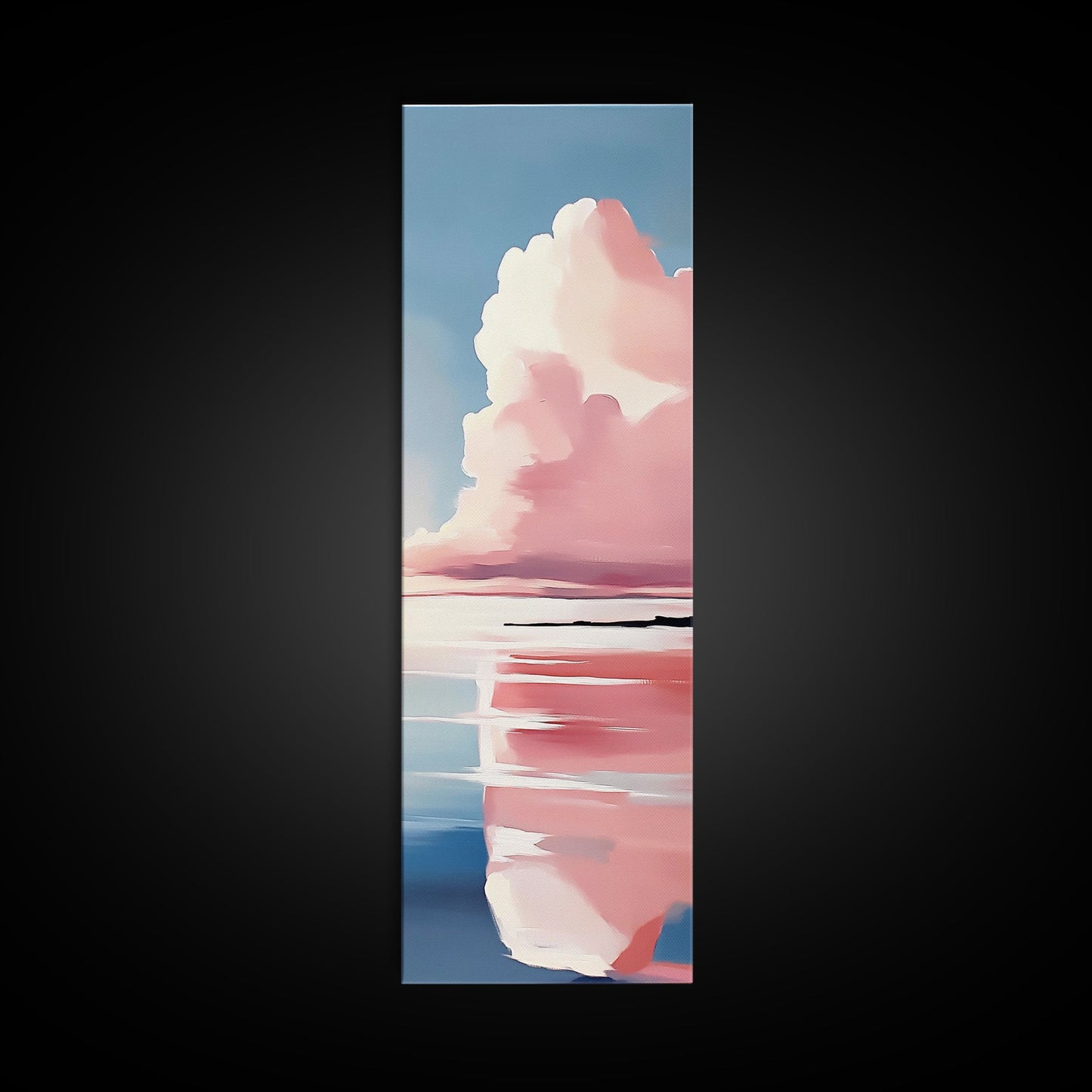 Pink Clouds, Coastal Wall Art, Minimalist Landscape, Modern Seascape, Large Framed Canvas Print, Living Room Art, Soft Pastel Decor
