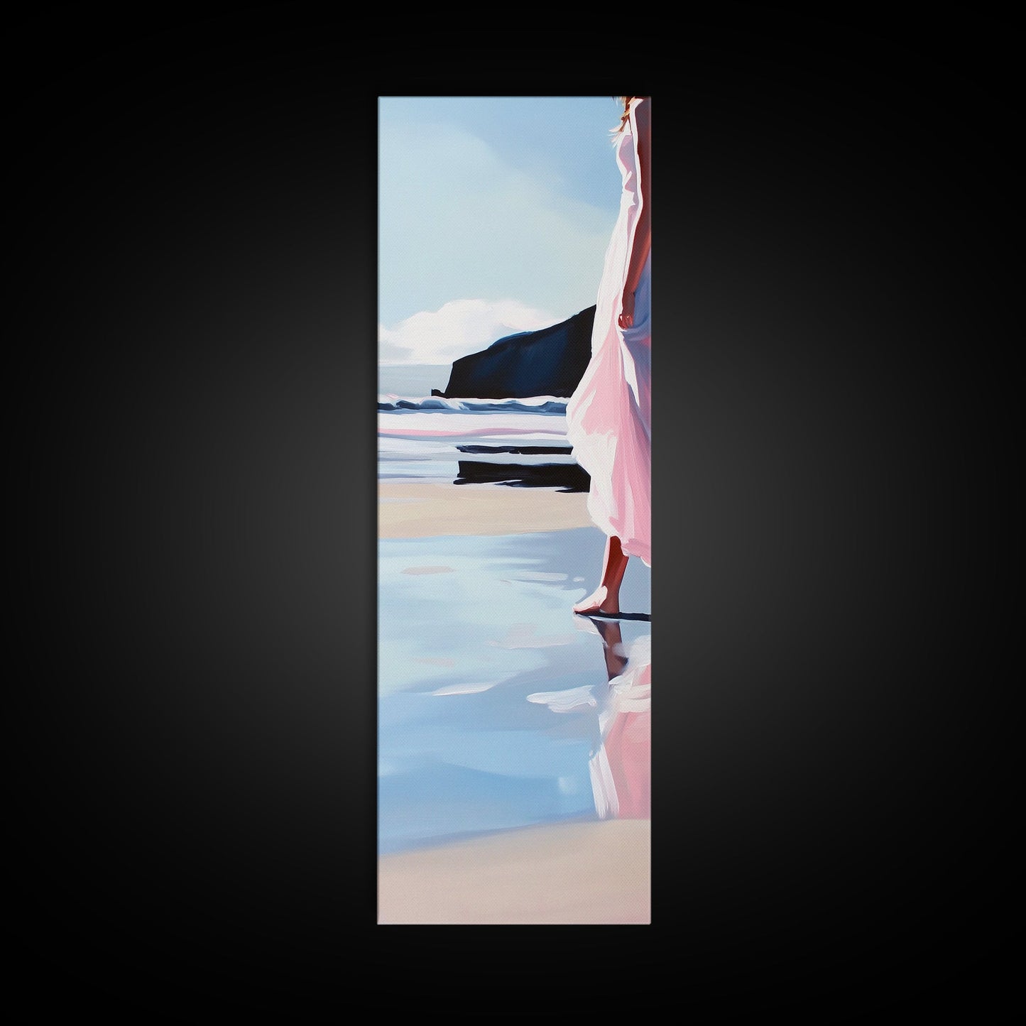 Woman by Ocean, Coastal Art, Canvas Print, Romantic Seascape, Minimalist Decor, Modern Art, Pastel Beach Scene, Living Room Wall Art