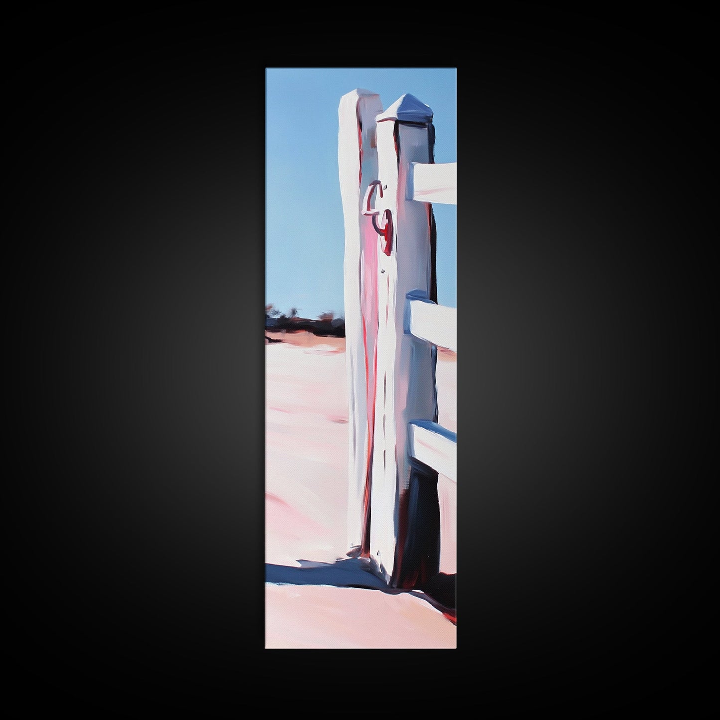 Zaunpfosten, rustikale Landschaft, Wandbild im Landhausstil, gerahmter Leinwanddruck, minimalistische Kunst, Strandhausdeko, Landhausästhetik