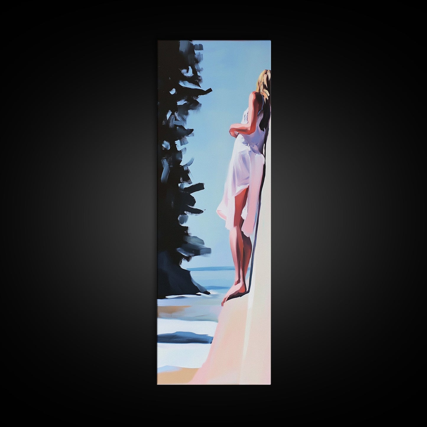 Woman On Cliff, Boho Wall Art, Feminine Canvas Print, Minimalist Decor, Dreamy Aesthetic, Coastal Style, Nature Art, Peaceful Decor