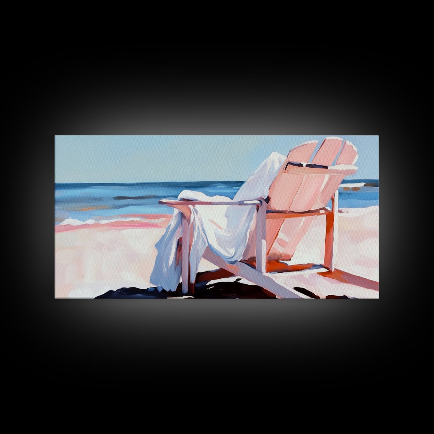 Beach Chair, Ocean View, Coastal Relaxation, Serene Seaside Art, Nautical Home Decor, Pastel Aesthetic, Living Room Wall Art, Canvas Print