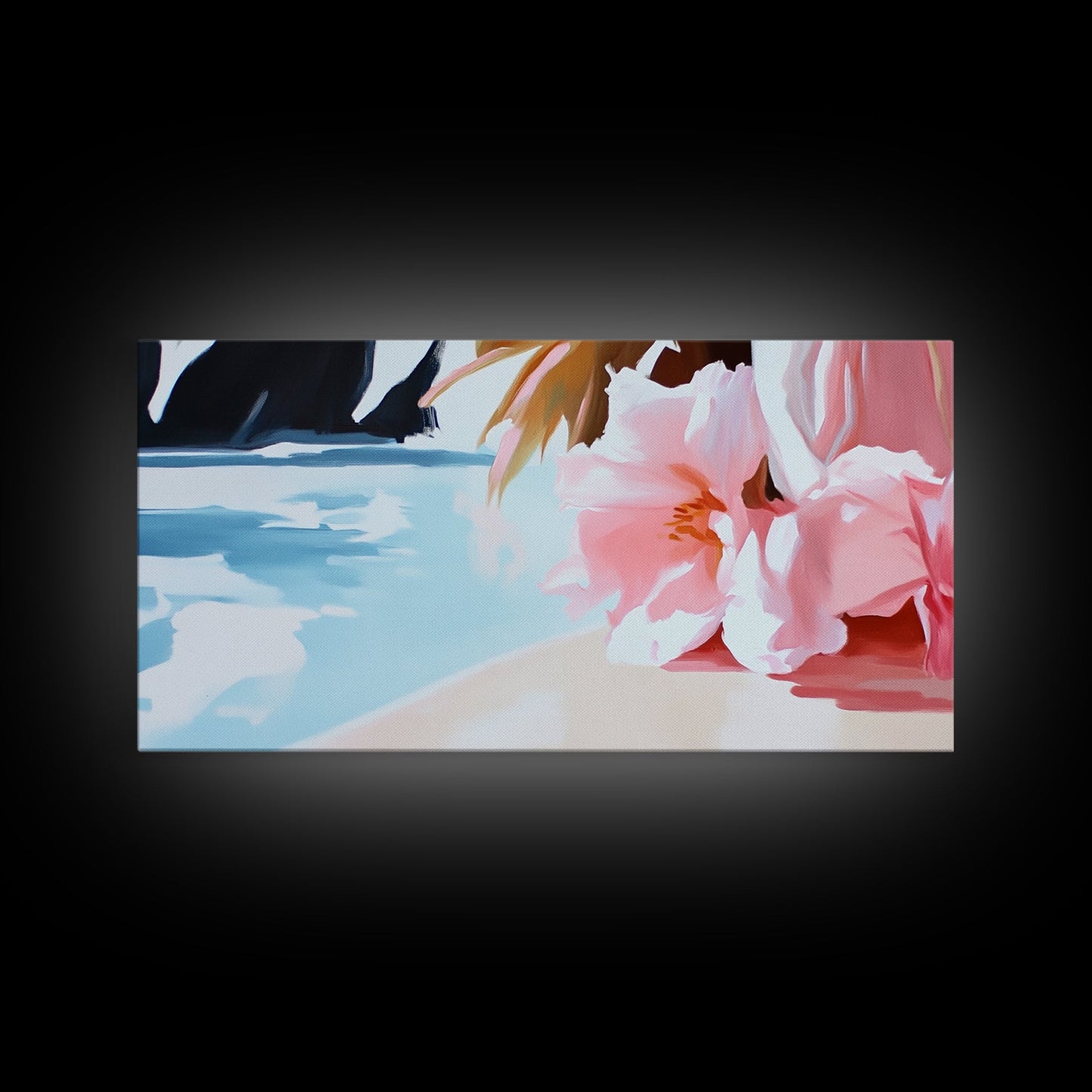 Blossom Beach, Floral Seascape, Coastal Art, Pastel Wall Decor, Living Room Art, Canvas Print, Minimalist Nature Painting, Tranquil Artwork