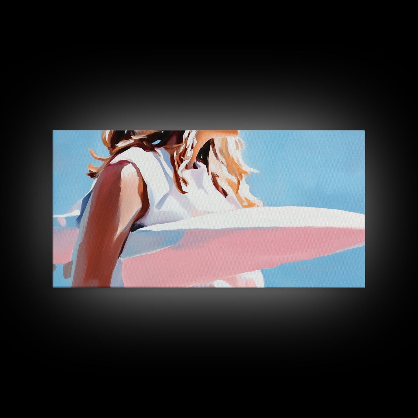 Surfer Girl, Beach Art, Ocean Waves, Canvas Print, Boho Wall Decor, Coastal Bedroom Art, Summer Painting, Modern Minimalist Artwork