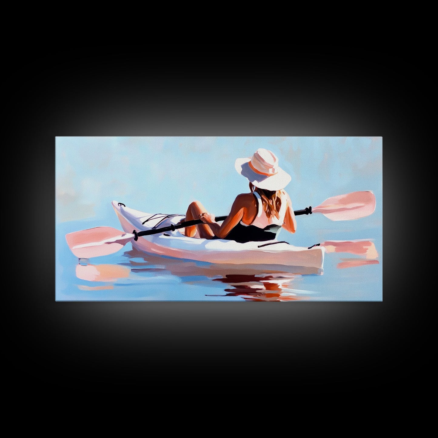 Kayaker, Summer Adventure, Water Sports Art, Canvas Print, Minimalist Wall Decor, Coastal Home Art, Boho Beach Painting, Modern Artwork