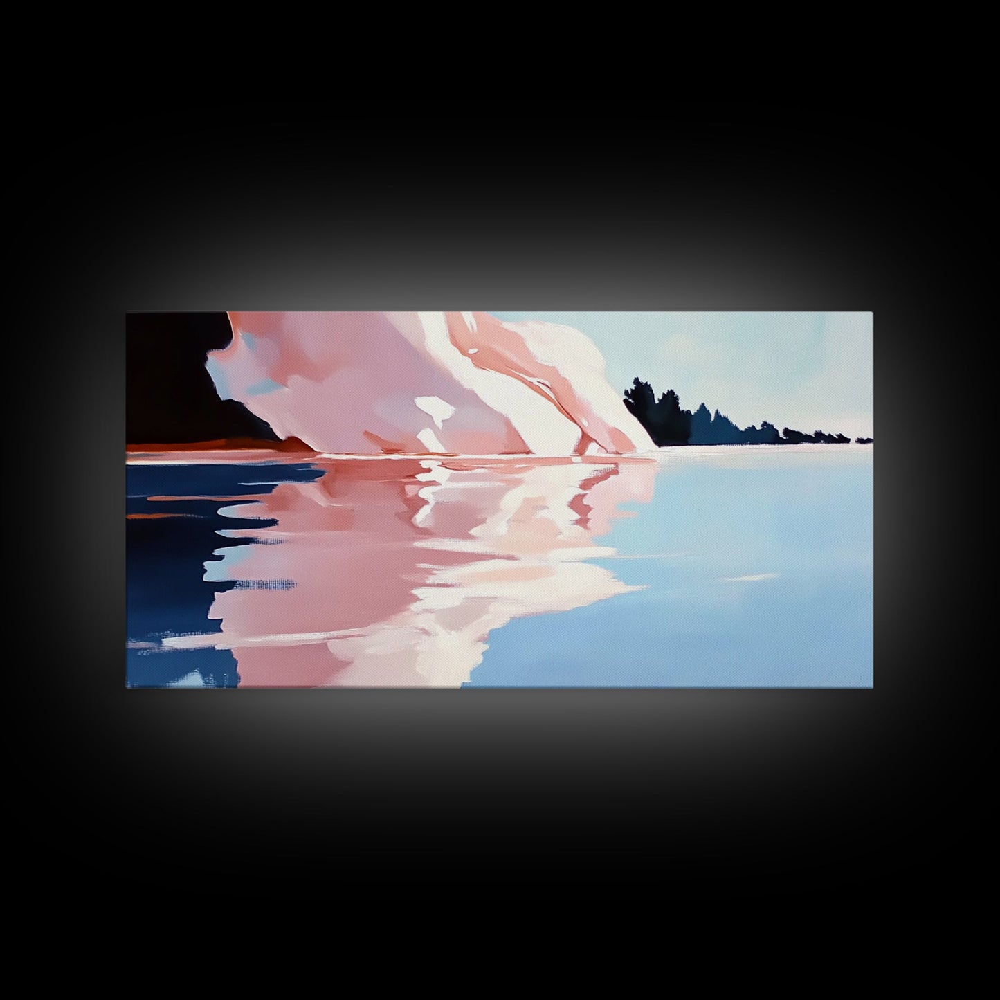 Eisbergspiegelung, Arktische Landschaft, Kühle Farbtöne, Meeresszene, Gerahmter Leinwanddruck, Moderne Wandkunst, Bürodekoration, Küstenmalerei