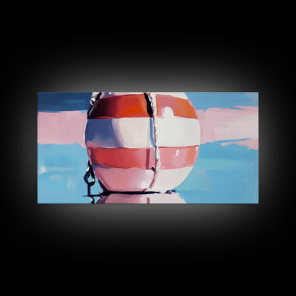 Nautical Buoy Reflection, Coastal Wall Art, Ocean Beach Print, Minimalist Seaside Decor, Modern Nautical Art, Bedroom Framed Canvas Print
