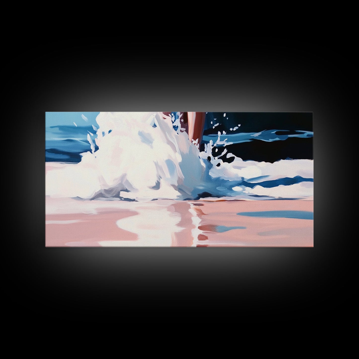 Meereswellen-Spritzer, Küsten-Surf-Druck, Dynamische Strandwandkunst, Maritime Meeresdekoration, Moderne blaue Ästhetik, Badezimmer-Leinwanddruck