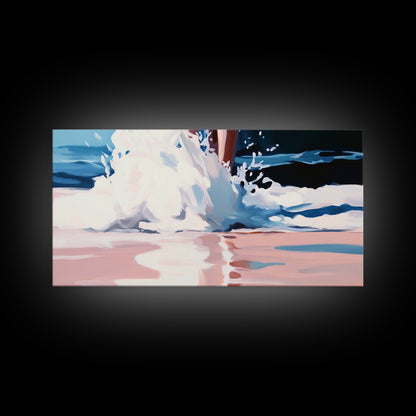 Meereswellen-Spritzer, Küsten-Surf-Druck, Dynamische Strandwandkunst, Maritime Meeresdekoration, Moderne blaue Ästhetik, Badezimmer-Leinwanddruck