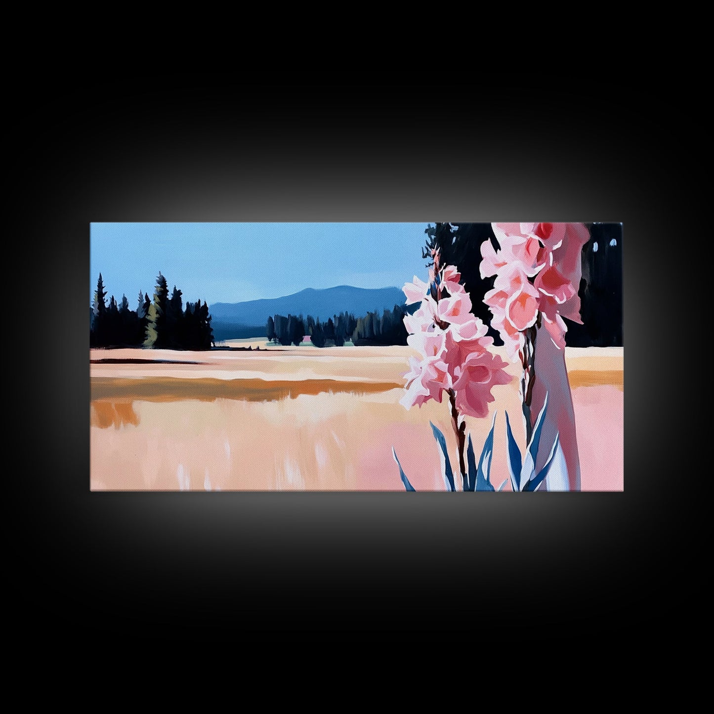 Rosa Blumen, Naturlandschaft, Wandbild im Landhausstil, Blumenästhetik, Boho-Dekor, Schlafzimmer-Wandbild, Minimalistische Kunst, Leinwanddruck