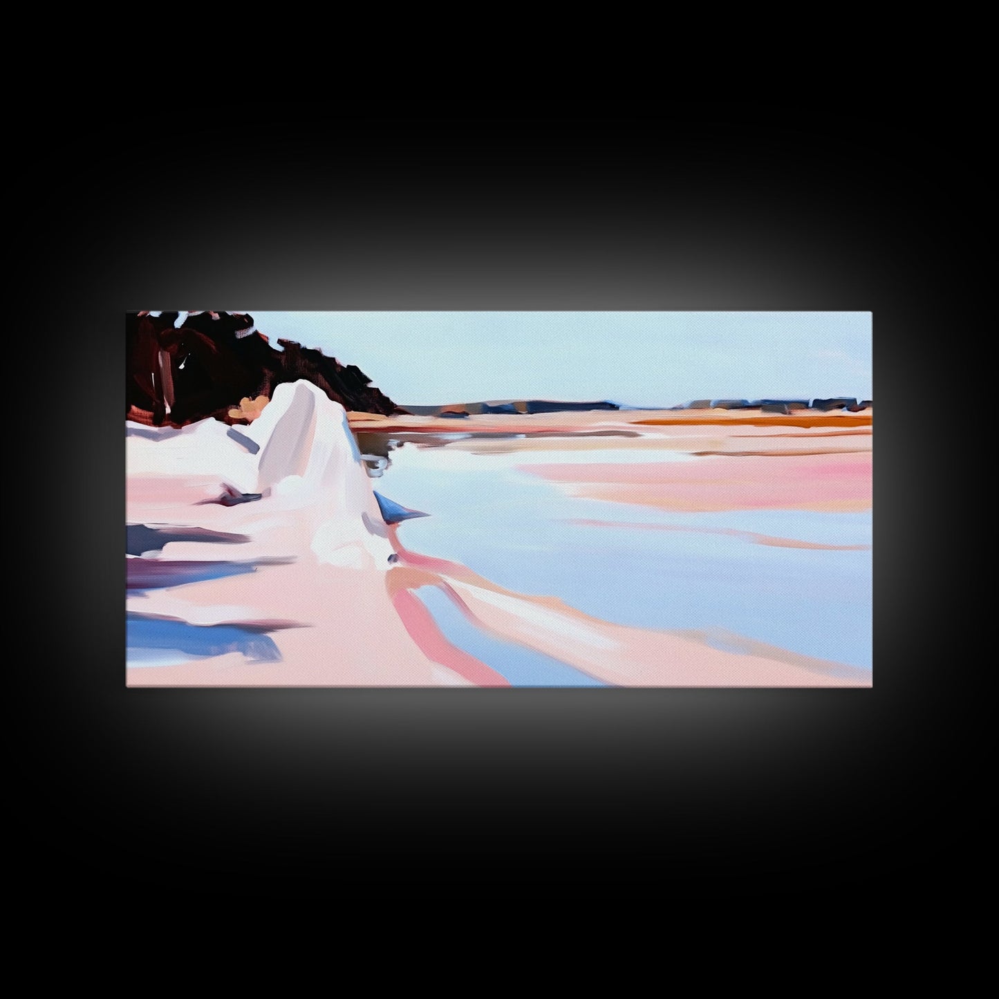 Klippen, Wasser, Spiegelung, Leinwanddruck, Küstenkunst, zeitgenössisches Seestück, Küstenansicht, Pastelllandschaft, Meeresdekor