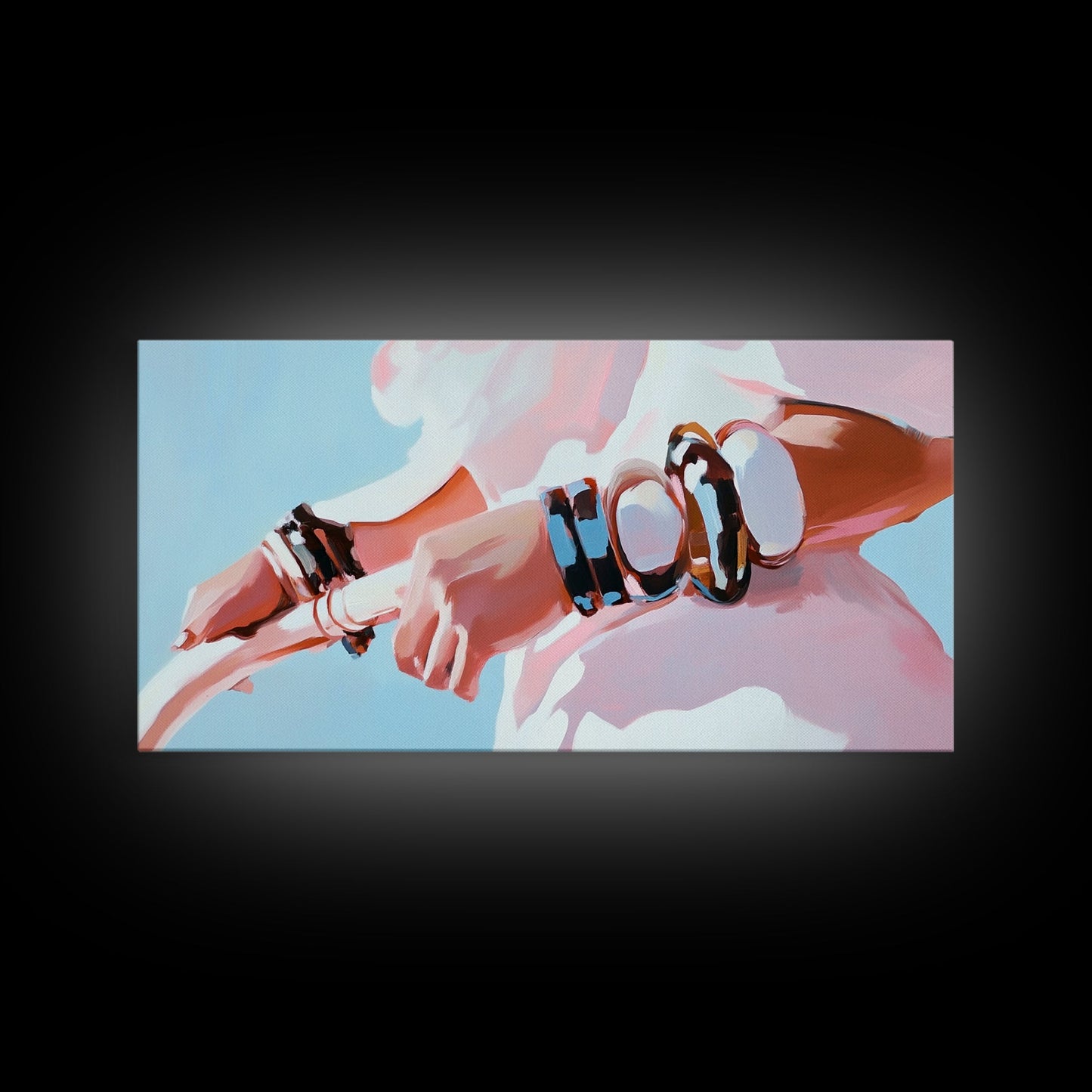 Moderne Mode, auffälliger Schmuck, schicke Kunst, gerahmter Leinwanddruck, zeitgenössische Wandkunst, feminine Dekoration, minimalistische Ästhetik, Schlafzimmerkunst