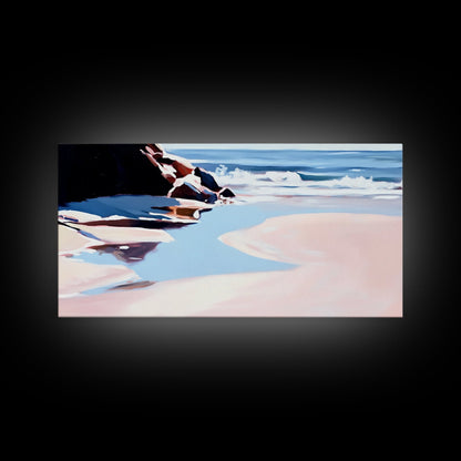 Ocean Shore, Tranquil Seascape Art, Pink Blue Horizon, Serene Beach Wall Decor, Relaxing Coastal Aesthetic, Canvas Print