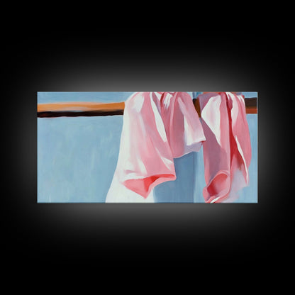 Hanging Shirts, Minimalist Wall Art, Soft Pastel Decor, Boho Chic Painting, Light Blue and Pink, Aesthetic Bedroom Art, Canvas Print