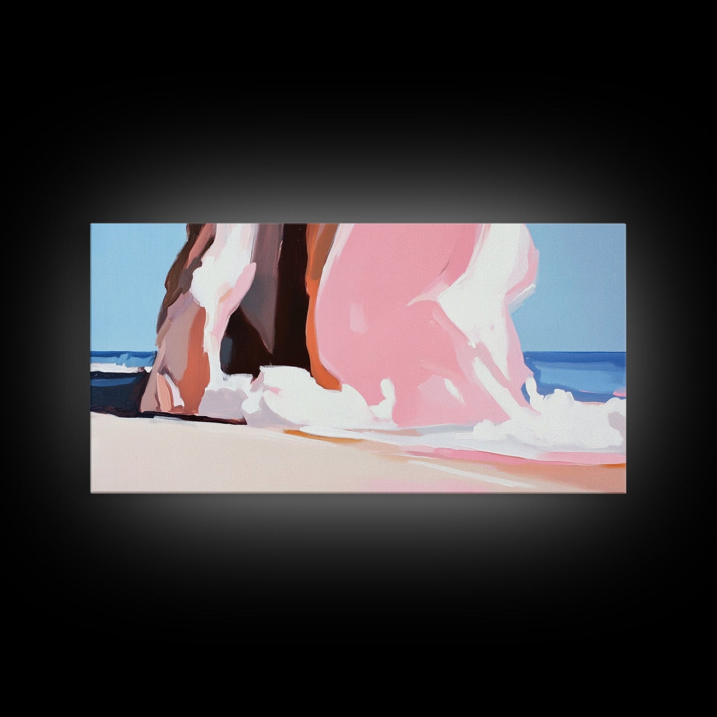 Beach Cliffside, Ocean Waves Art, Coastal Home Decor, Beach Vacation Aesthetic, Minimalist Seascape, Canvas Print, Bedroom Wall Art