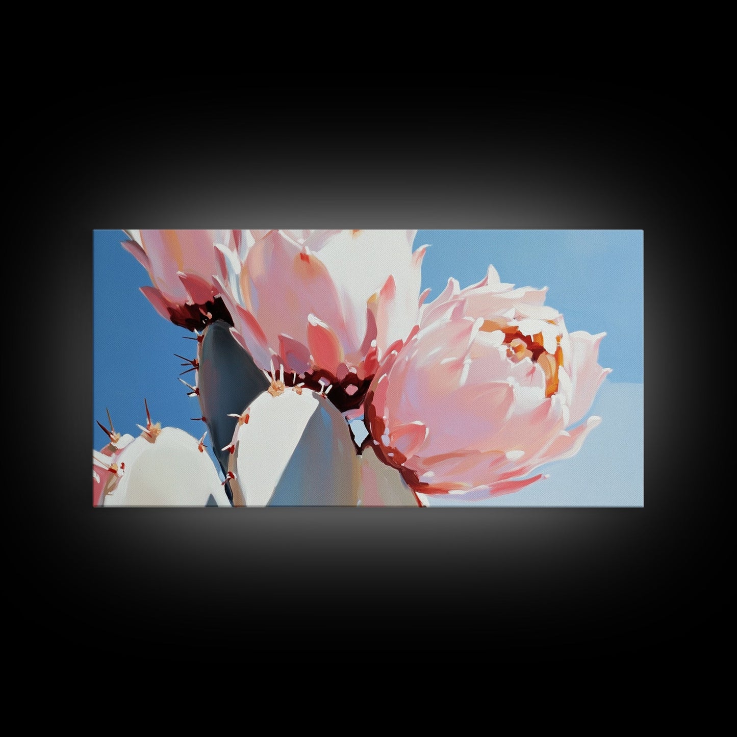 Kaktusblüten, Botanische Wüstenkunst, Leuchtende Sukkulente, Rosa blühender Kaktus, Bohème-Ästhetik, Leinwanddruck, Wohnzimmer