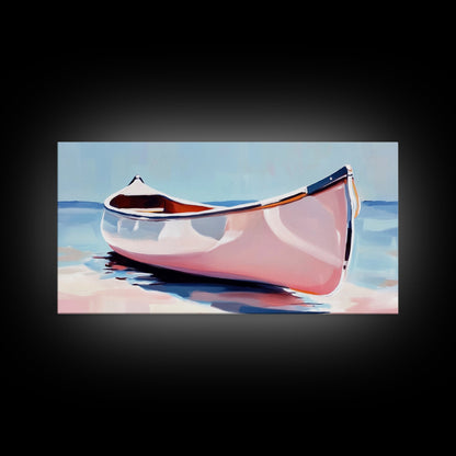 Canoe, Calm Waters, Minimalist Wall Art, Boho Adventure Decor, Nature Inspired Artwork, Lake House Aesthetic, Framed Canvas Print