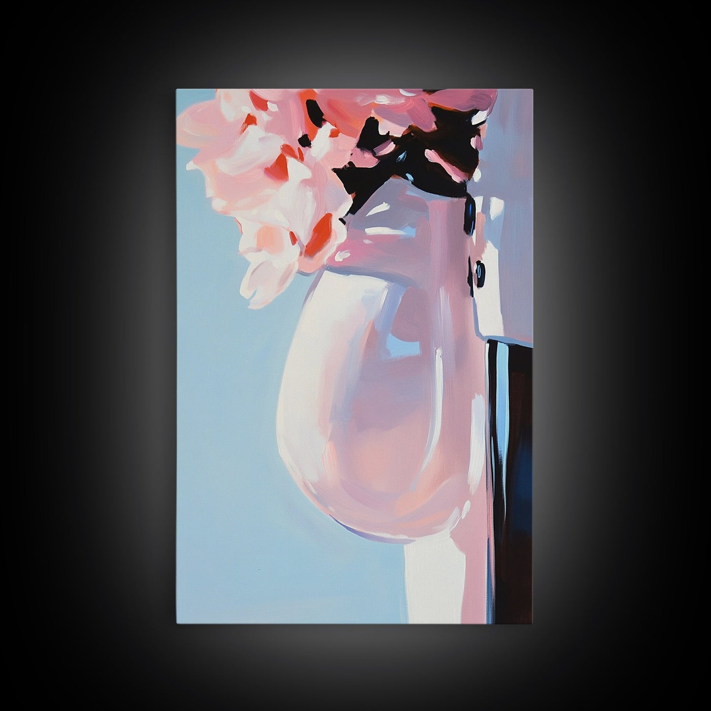 Floral Vase, Soft Pastel Art, Romantic Aesthetic, Elegant Still Life, Framed Canvas Print, Bedroom Wall Art, Feminine Home Decor