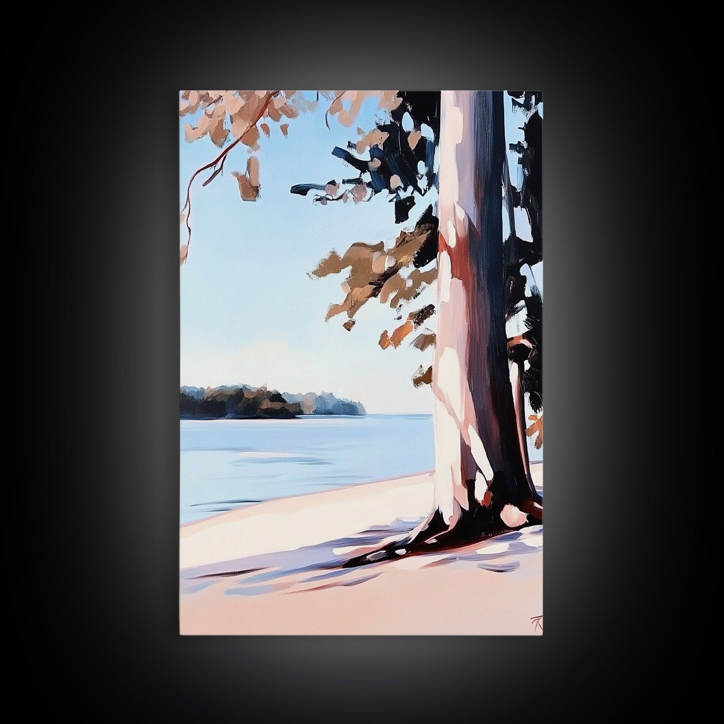 Lakeside Tree, Framed Canvas Print, Nature Wall Art, Serene Landscape, Beach House Decor, Tranquil Painting, Living Room Accent