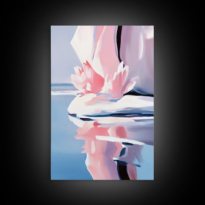 Lotus Reflection, Water Lily, Framed Canvas Print, Zen Wall Art, Serene Nature Painting, Spa Room Decor, Tranquil Aesthetic, Relaxation Gift