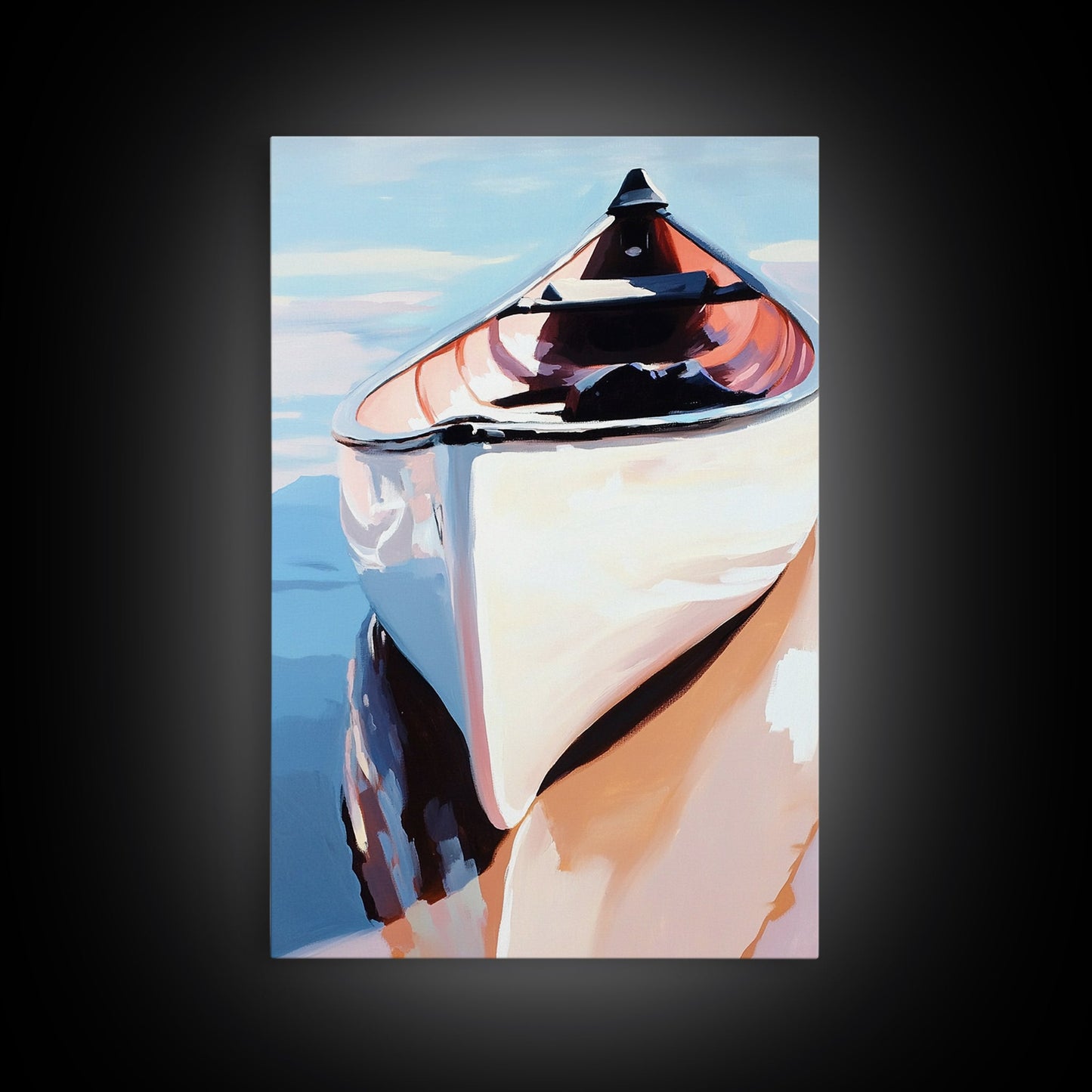 Wooden Boat, Reflection, Nautical Wall Art, Lake House Decor, Modern Impressionism, Blue and White Art, Rustic Style, Framed Canvas Print