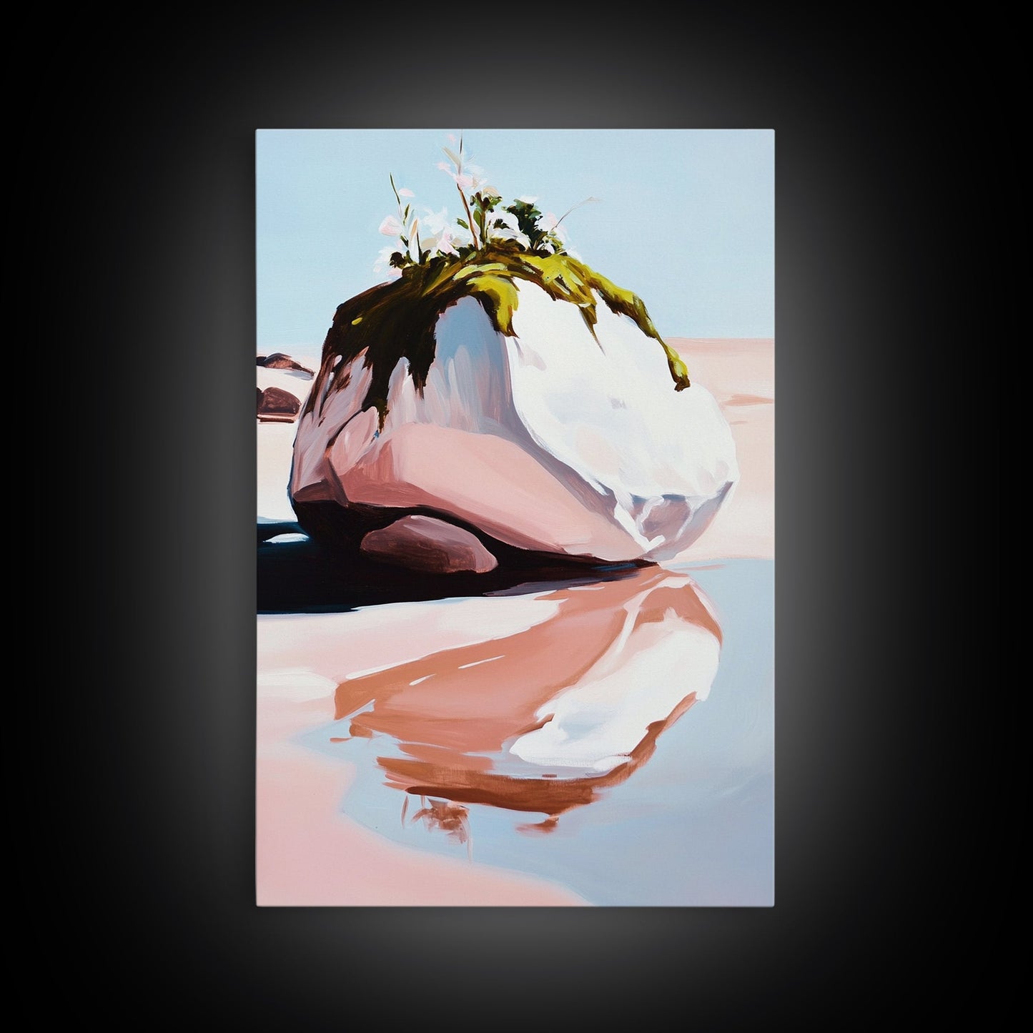 Modern Coastal Art, Abstract Beach Scene, Minimalist Ocean Print, Framed Canvas Print, Boho Seascape, Living Room Wall Art, Pastel Decor