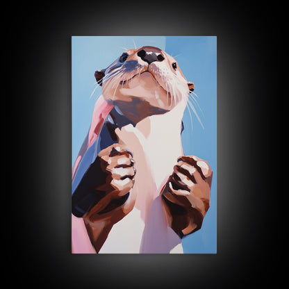 Otter Portrait, Animal Lover Gift, Cute Wildlife Art, Whimsical Decor, Framed Canvas Print, Playful Wall Art, Bedroom Artwork