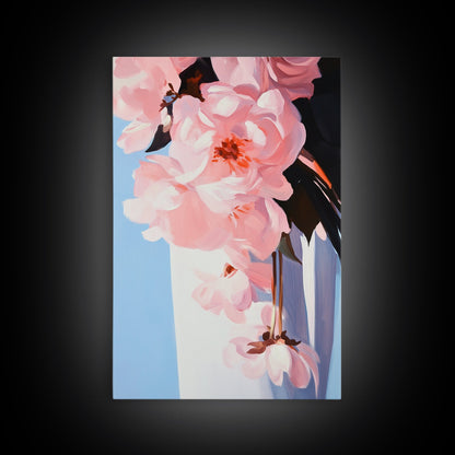 Pink Florals, Botanical Wall Art, Modern Floral Painting, Framed Canvas Print, Boho Decor, Bedroom Wall Art, Pastel Flower Artwork