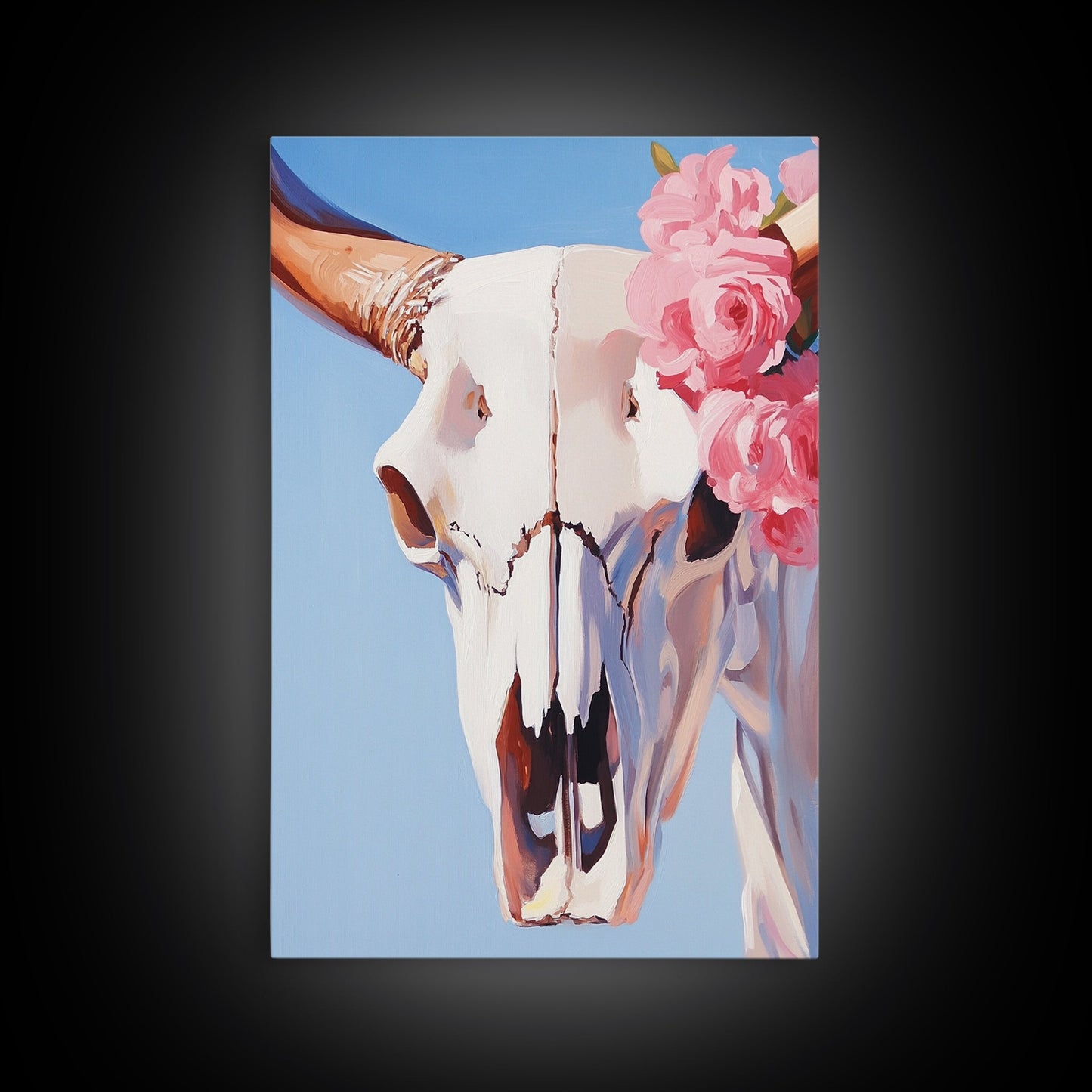 Longhorn Skull, Western Decor, Boho Wall Art, Rustic Home, Floral Art, Cowboy Aesthetic, Canvas Print, Bedroom Art, Southwestern Gift