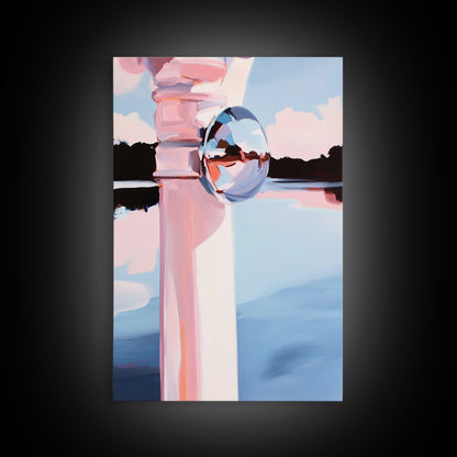 Reflective Sphere, Abstract Art, Minimalist Decor, Modern Aesthetic, Pastel Painting, Contemporary Wall Art, Canvas Print, Office Decor