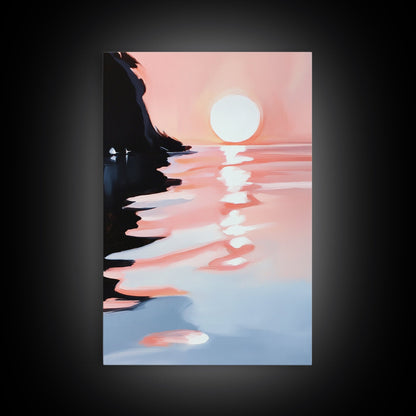 Pastel Sunrise, Abstract Landscape Art, Framed Canvas Print, Beach Wall Decor, Contemporary Coastal Artwork, Relaxing Home Aesthetic