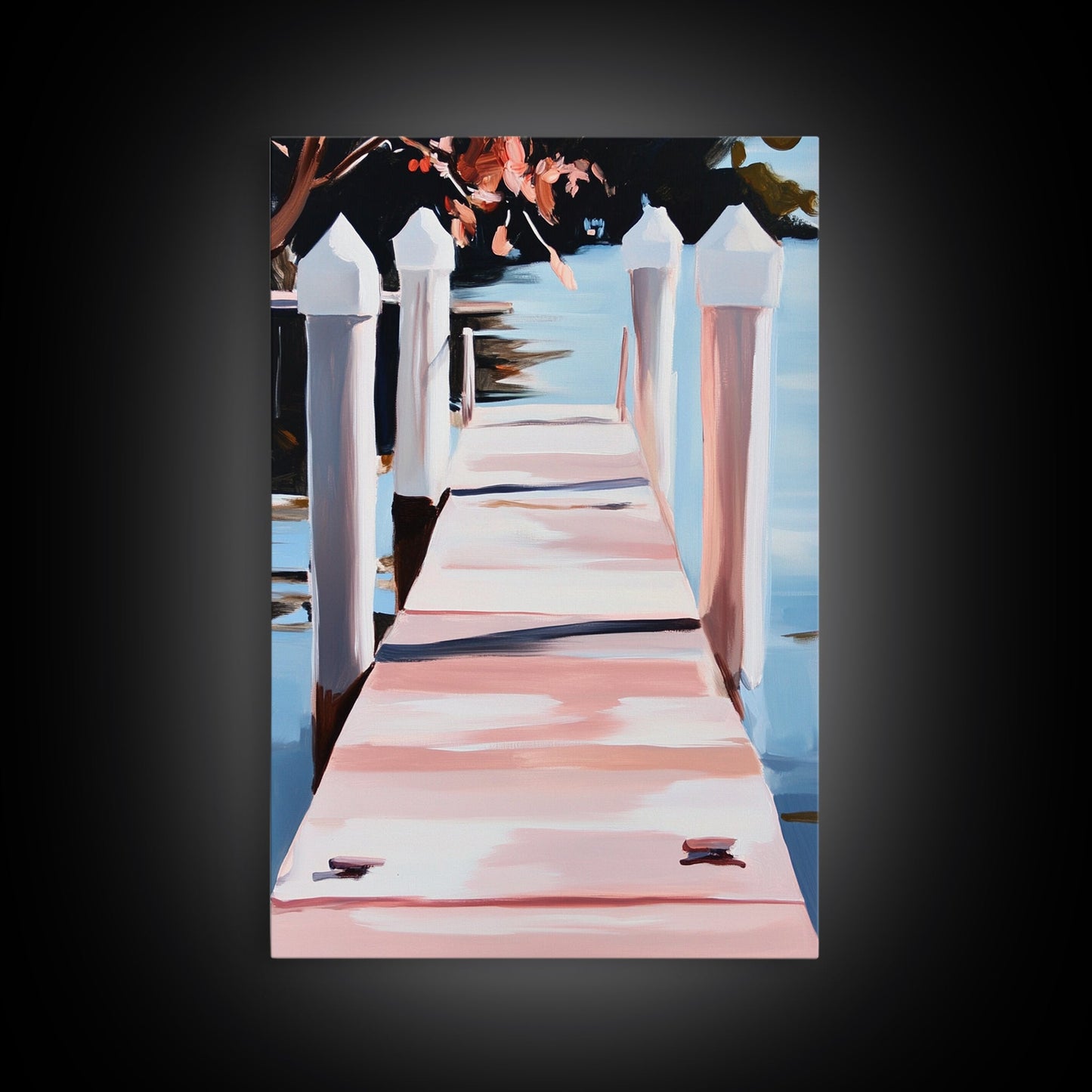 Serene Dock, Waterside Retreat, Nautical Art, Coastal Living, Summer Wall Decor, Bedroom or Office Art, Framed Canvas Print