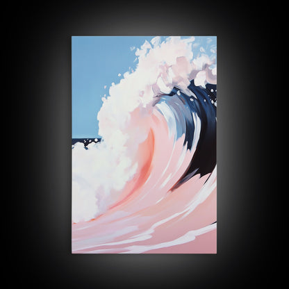 Ocean Wave Painting, Abstract Seascape Art, Modern Coastal Print, Pastel Watercolor Style, Framed Canvas Print, Beach House Wall Art
