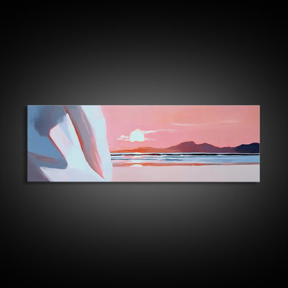 Sunset Serenity, Coastal Horizon, Tranquil Art, Framed Canvas Print, Pink Sky, Minimalist Seascape, Ocean Decor, Living Room Artwork