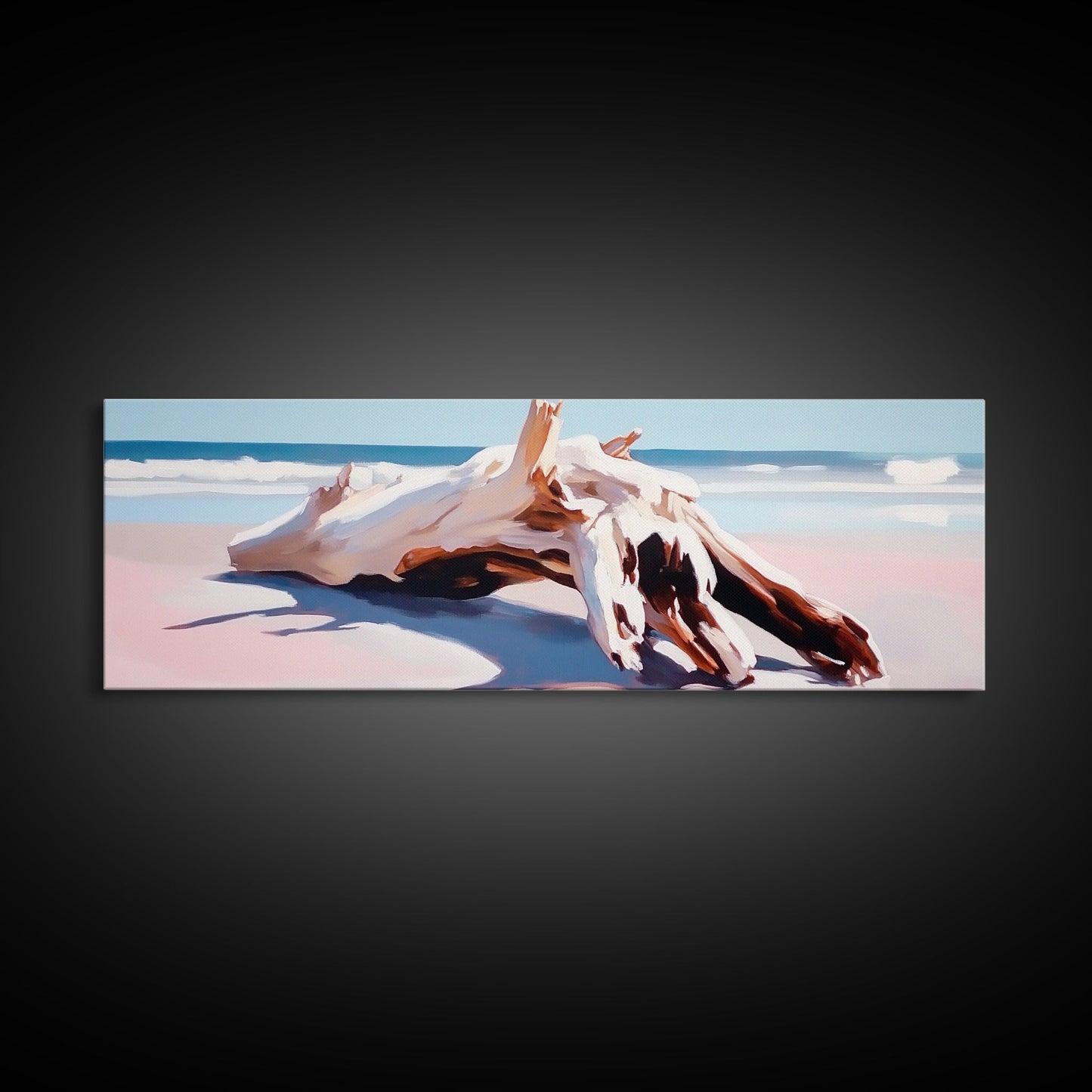 Driftwood, Ocean Waves, Canvas Print, Coastal Wall Art, Beach House Decor, Minimalist Seascape, Natural Tones, Boho Home Aesthetic