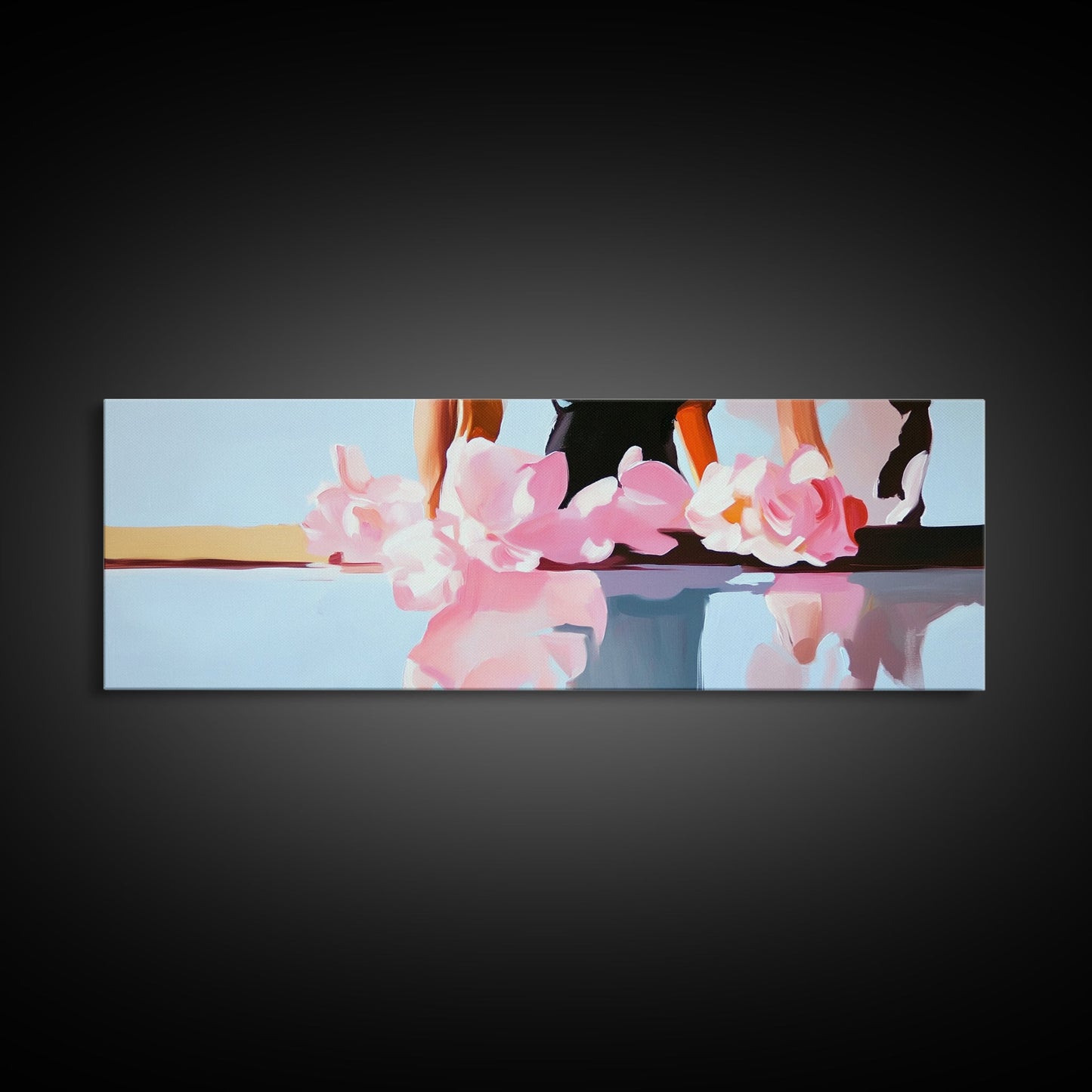 Floral Reflections, Pink Blossoms, Water Mirror, Framed Canvas Print, Feminine Wall Art, Elegant Bedroom Decor, Pastel Aesthetic