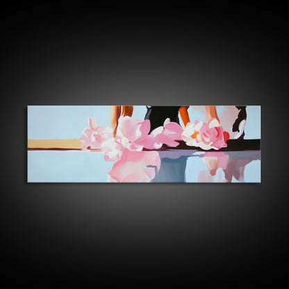 Floral Reflections, Pink Blossoms, Water Mirror, Framed Canvas Print, Feminine Wall Art, Elegant Bedroom Decor, Pastel Aesthetic