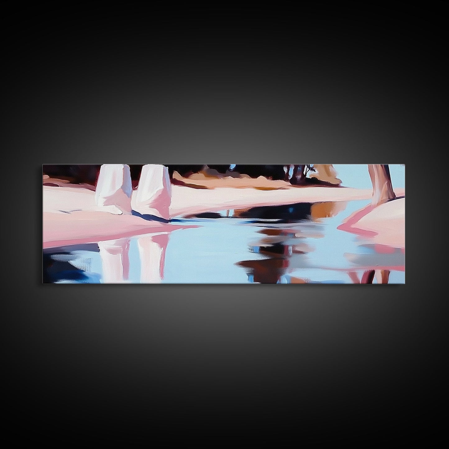 Flussufer, Wasserspiegelungen, Ruhige Szene, Gerahmter Leinwanddruck, Beschauliche Wandkunst, Zen-Wohndekoration, Neutrale Landschaft, Modern