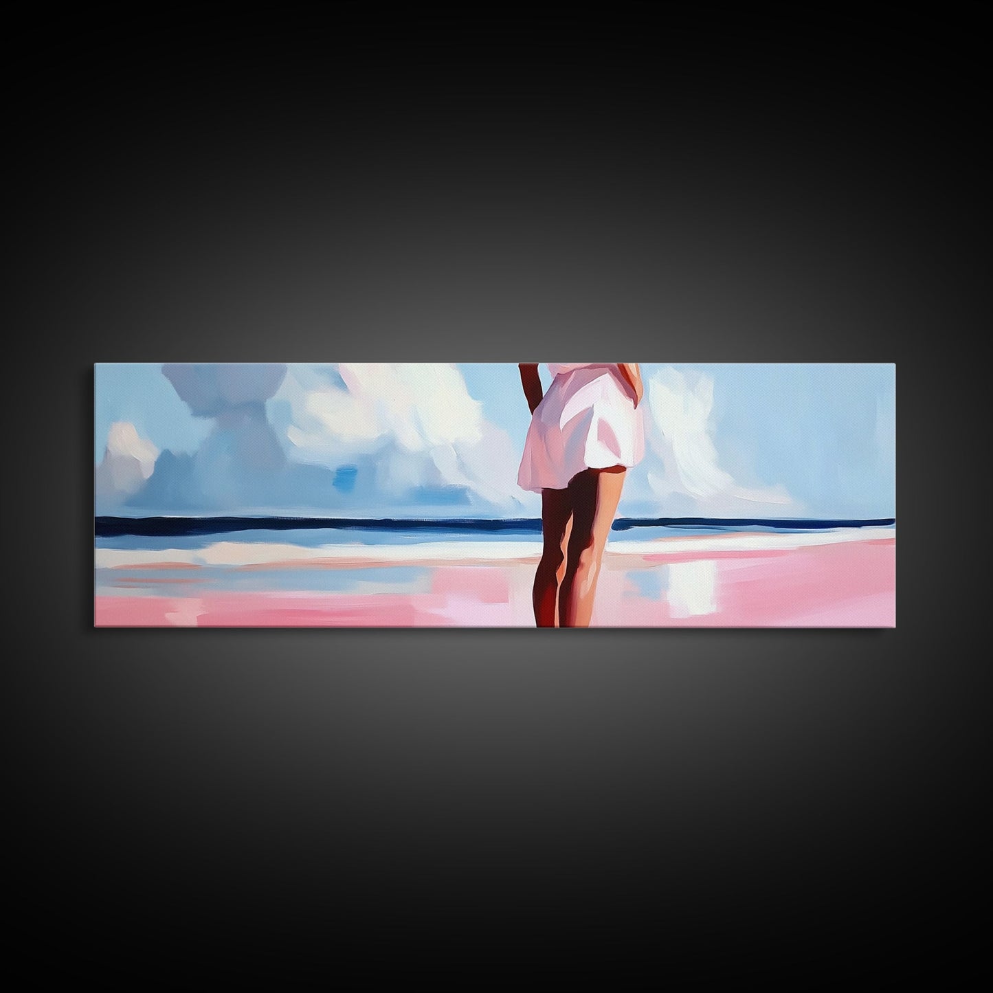 Woman by Ocean, Beach Reflection, Serenity Art, Framed Canvas Print, Modern Coastal Decor, Minimalist Wall Art, Bedroom Artwork