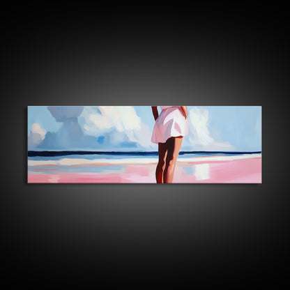 Woman by Ocean, Beach Reflection, Serenity Art, Framed Canvas Print, Modern Coastal Decor, Minimalist Wall Art, Bedroom Artwork