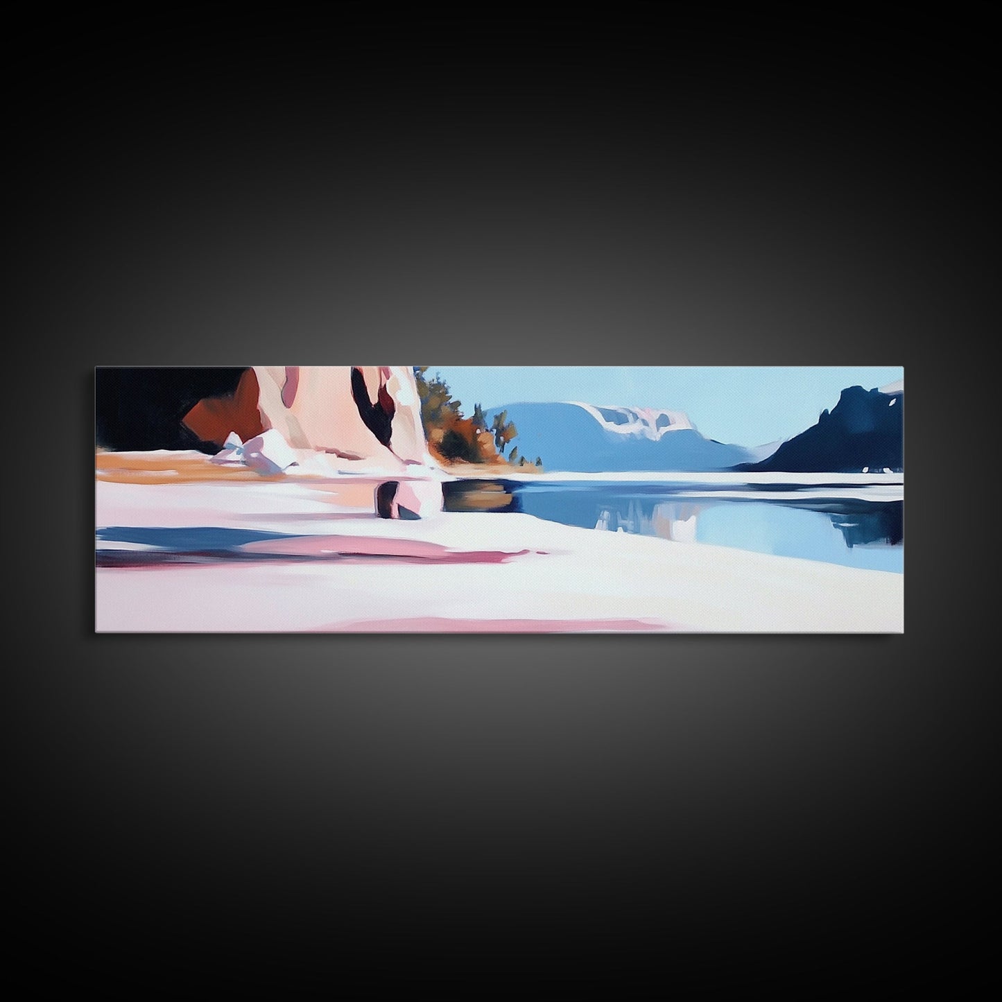 Lake Reflection, Serene Nature, Framed Canvas Print, Minimalist Wall Art, Living Room Decor, Blue Tones, Tranquil Home Aesthetic