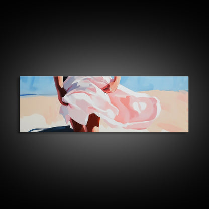 Flowing Dress, Windy Beach, Coastal Summer Art, Framed Canvas Print, Minimalist Boho Decor, Ocean Wall Artwork, Seaside Aesthetic